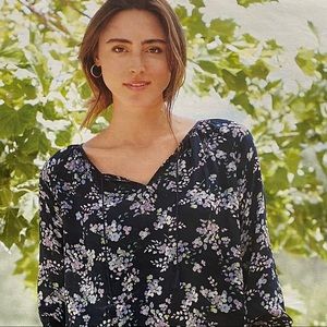 J Jill Blue Floral Gossamer Top Peasant Boho XS